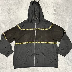 Pink By VS Jacket Womens Medium Full Zip Black Hooded Windbreaker Mesh Jacket